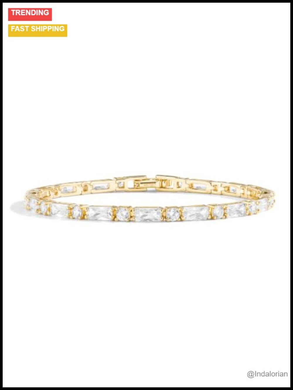 14K Gold Filled Tennis Bracelet Zircon Stones Fold-Over Clasp Women's Jewelry
